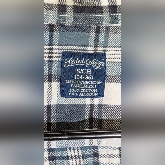 Mens Button Down Cotton Collar Flannel Shirt Long Sleeve Blue/Gray- Faded Glory - Picture 4 of 4